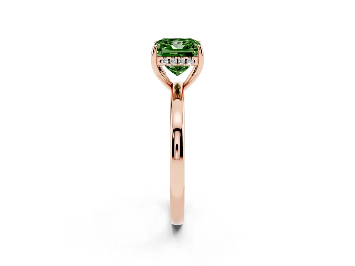 Fancy Green Princess Cut Solitaire Diamond Ring with Prong Setting and Plain Band Rose gold