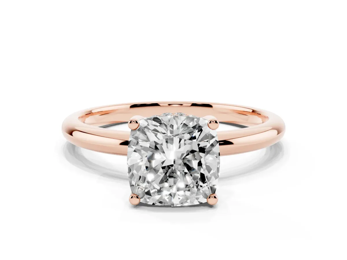 Cushion Cut Cut Solitaire Engagement Ring with Four-Prong Setting and Classic Band Rose gold