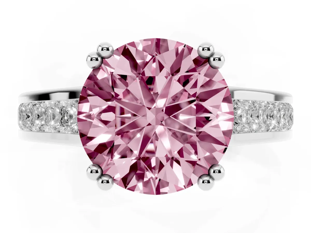 Fancy Pink Round Cut Cut Channel Set Solitaire Engagement Ring with Prong Setting Platinum