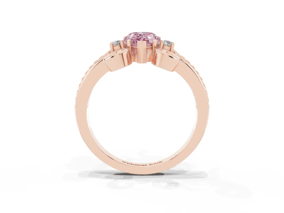 Fancy Pink Pear Cut Solitaire Twisted Band Scroll Prong Ring Rose gold