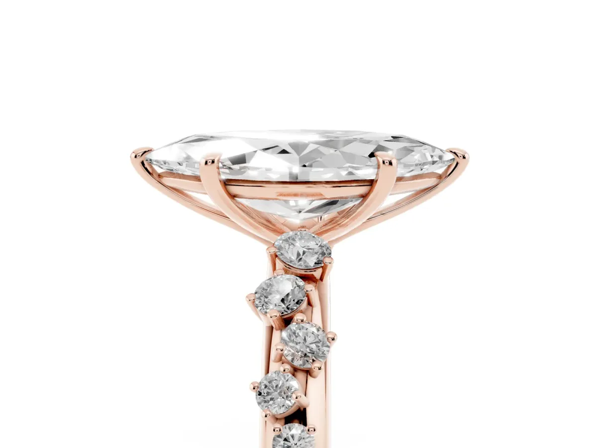 Marquise Cut Diamond Cluster Prong-Set Solitaire Ring Rose gold