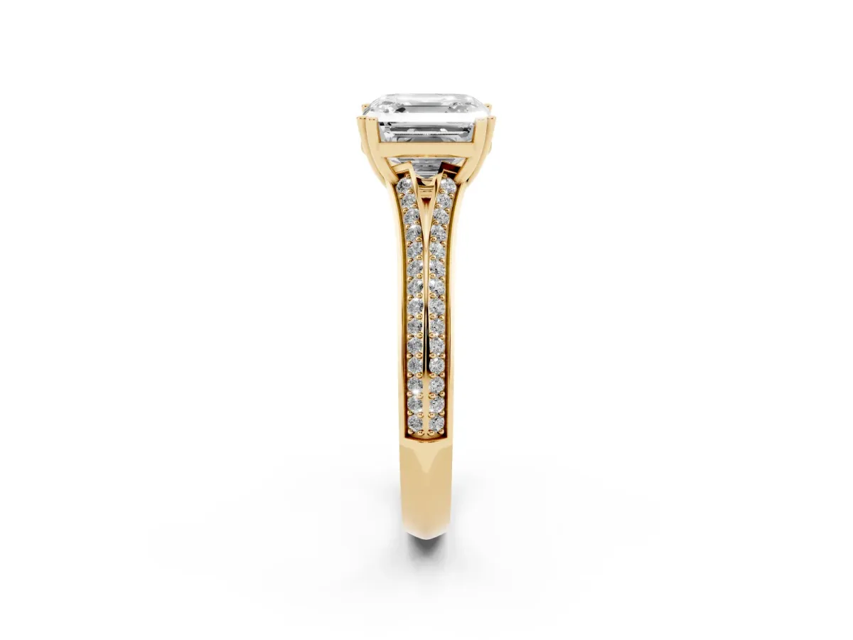 Asscher Cut Diamond Split Shank Engagement Ring with Pavé Band Yellow gold