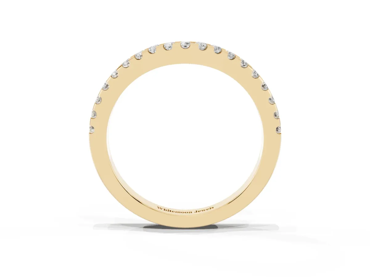 Pavé Round Diamond Curved Wedding Band Yellow gold