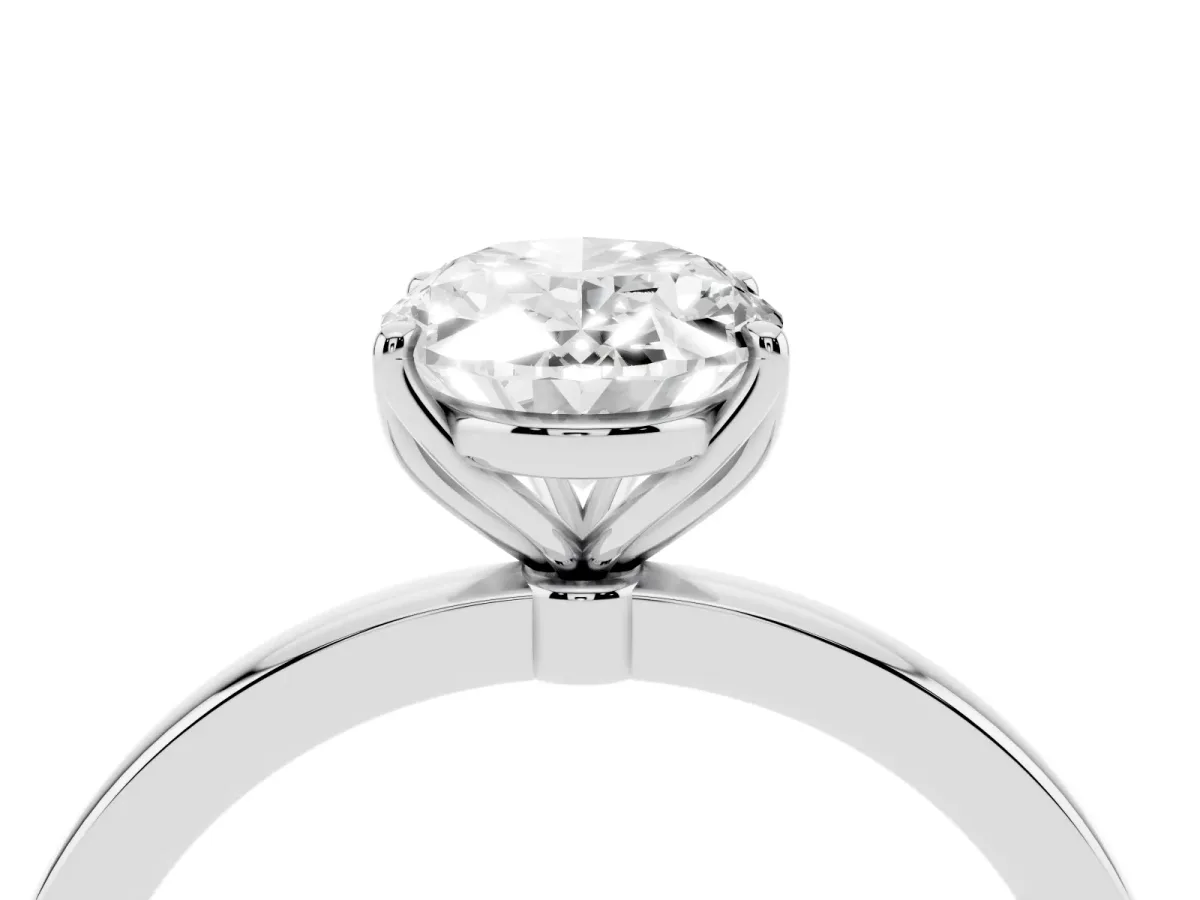 Oval Cut Diamond Solitaire Ring with Thin Band and Prong Setting Silver