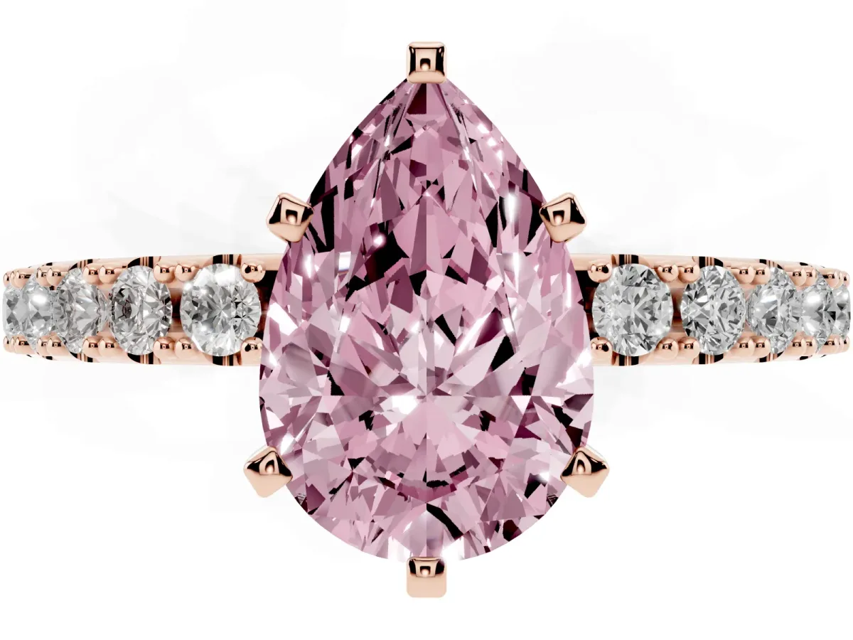 Fancy Pink Pear Cut Diamond Solitaire Pavé Band with Four-Prong Setting Rose gold