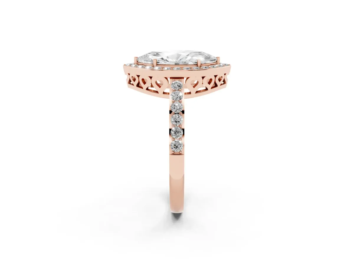 Marquise Cut Halo Diamond Pavé Band Ring with Prong Setting Rose gold