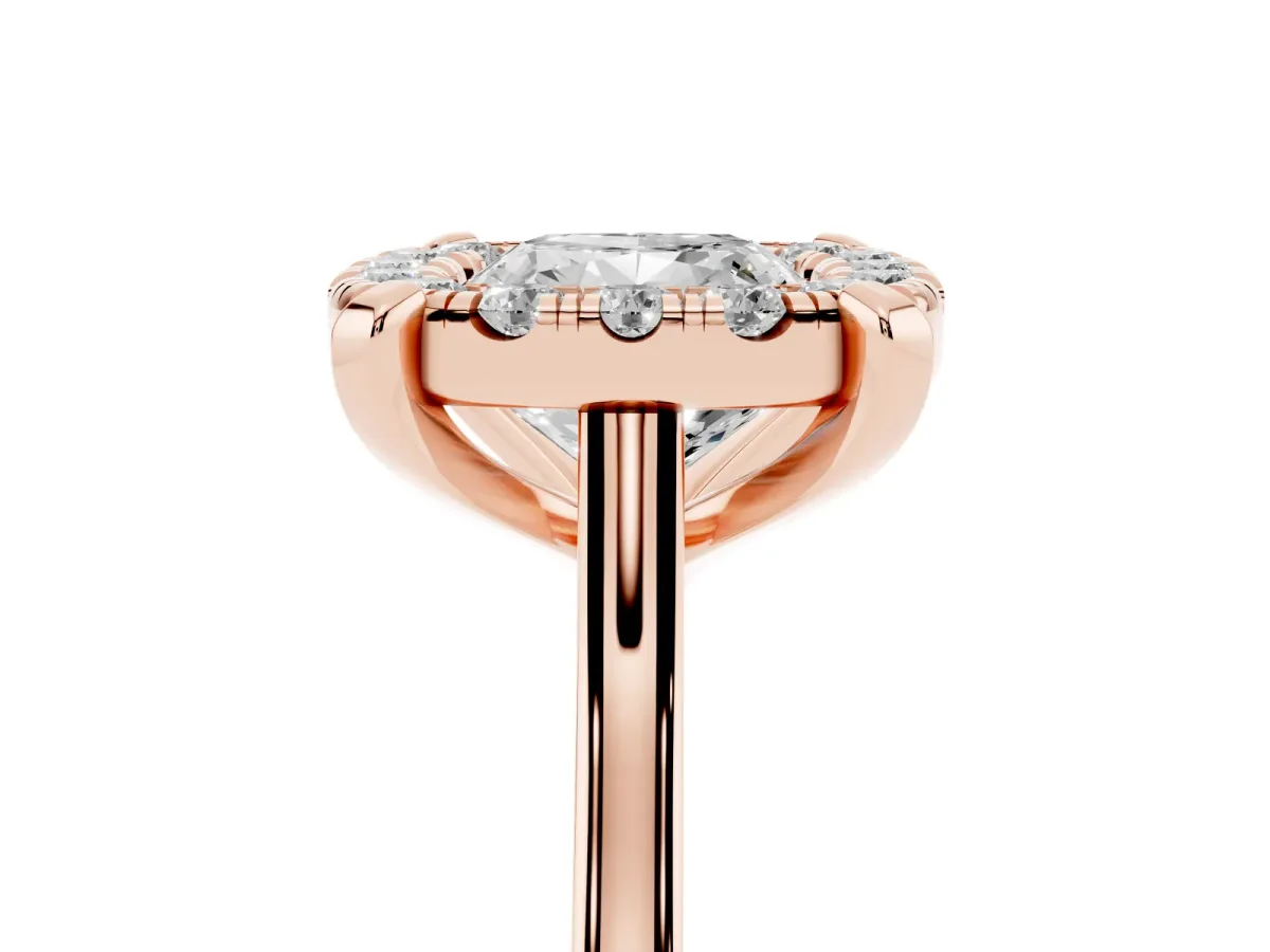 Cushion Cut Diamond Cluster Halo Solitaire with Four-Prong Setting Rose gold