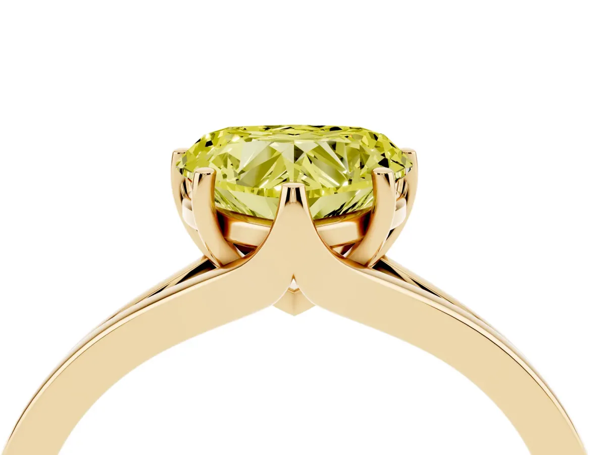 Fancy Yellow Heart Cut Solitaire Diamond Ring with Six-Prong Setting and Tapered Band Yellow gold