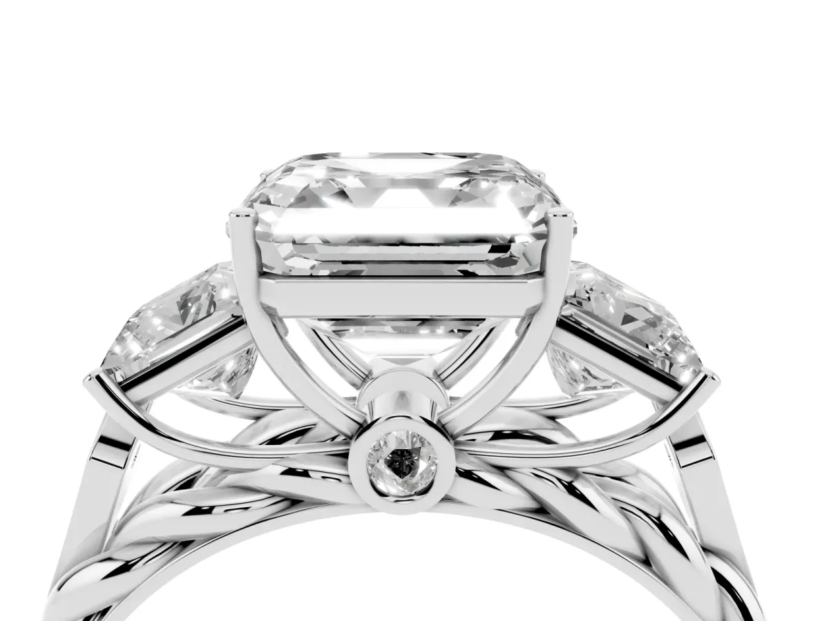 Three-Stone Asscher Cut Diamond Braided Band Ring with Four-Prong Setting Platinum