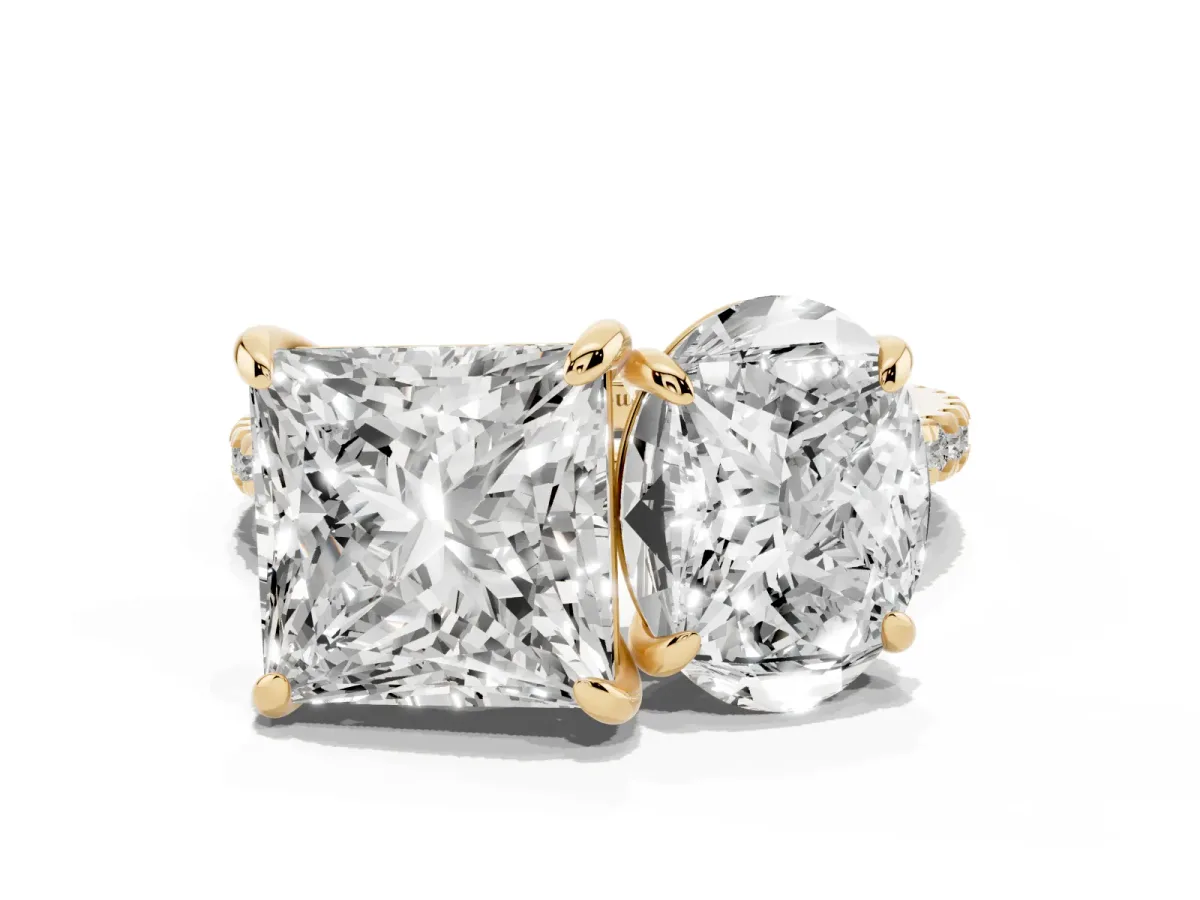 Oval and Princess Toi Moi Ring with Prong Setting and Micro Pave Band Yellow gold