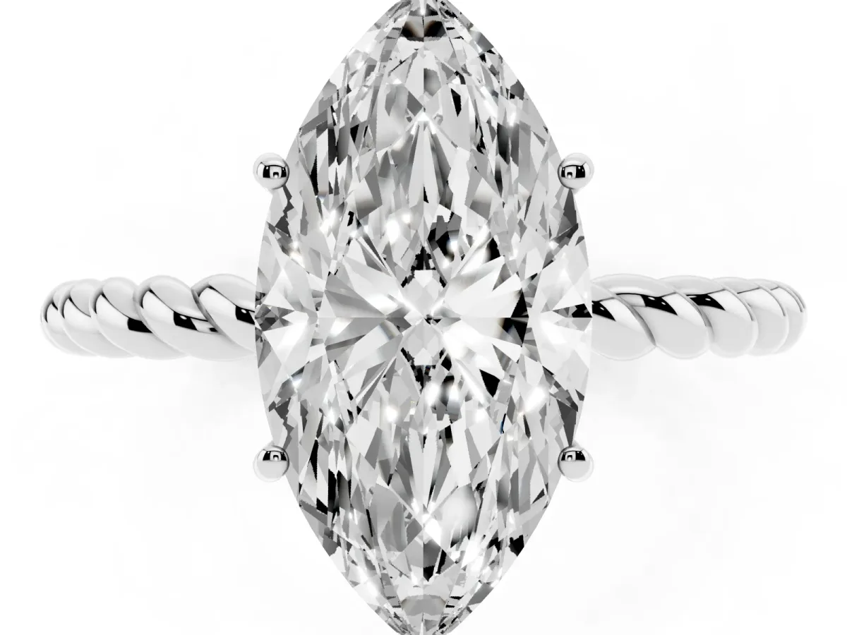 Marquise Cut Solitaire Twisted Band 4-Prong Ring Silver