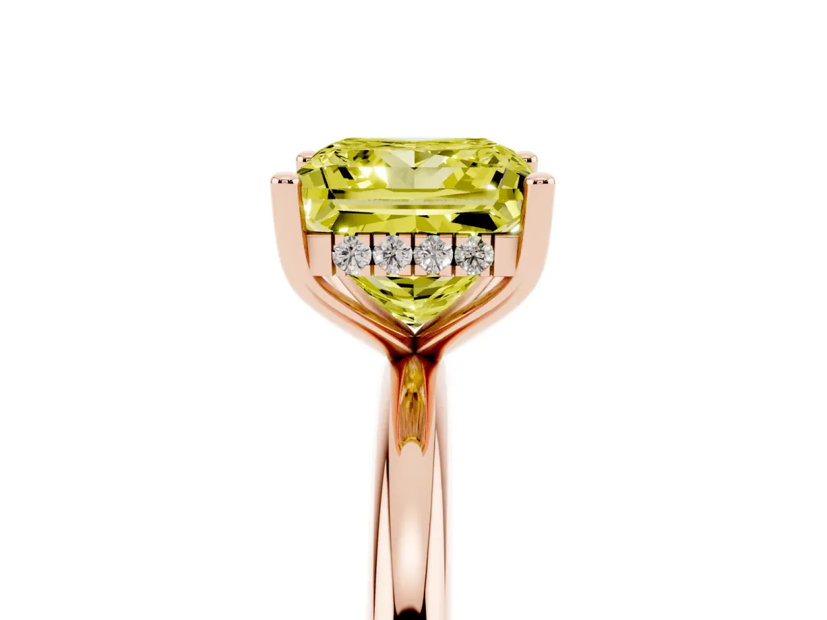 Fancy Yellow Princess Cut Cut Solitaire Engagement Ring with Four-Prong Setting and Classic Band Rose gold