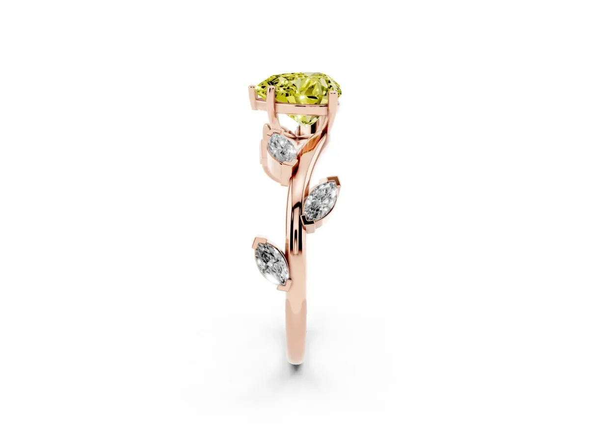 Fancy Yellow Heart Cut Solitaire Twisted Band Marquise Accent Prong Setting Ring Rose gold
