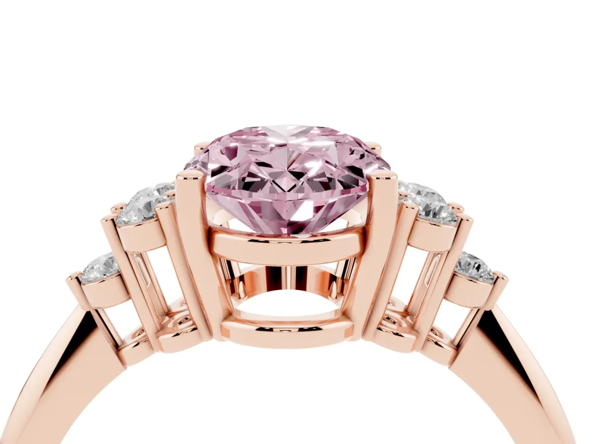 Fancy Pink Oval Cut Cut Diamond Cluster Ring with Solitaire Band and Four-Prong Setting Rose gold