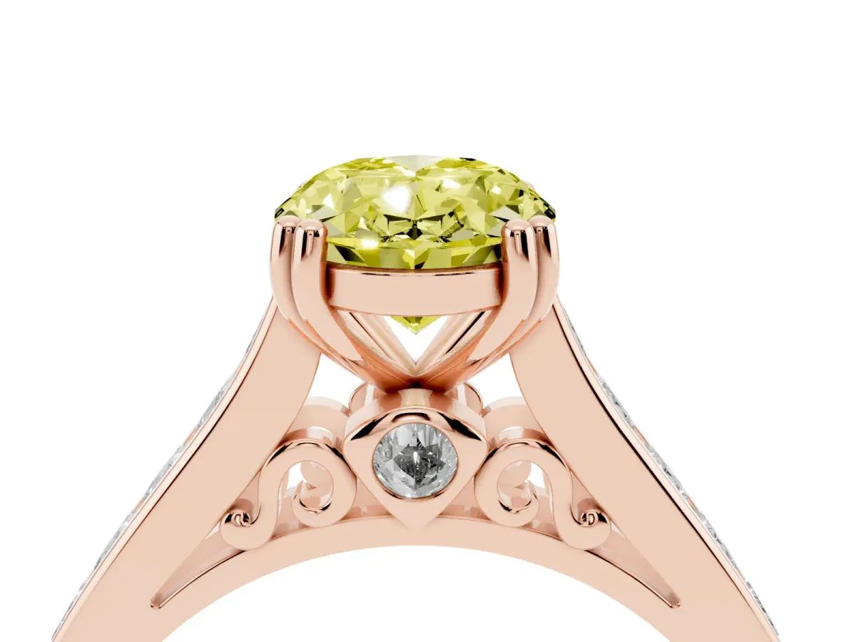 Fancy Yellow Oval Cut Cut Channel Set Solitaire Engagement Ring with Prong Setting Rose gold