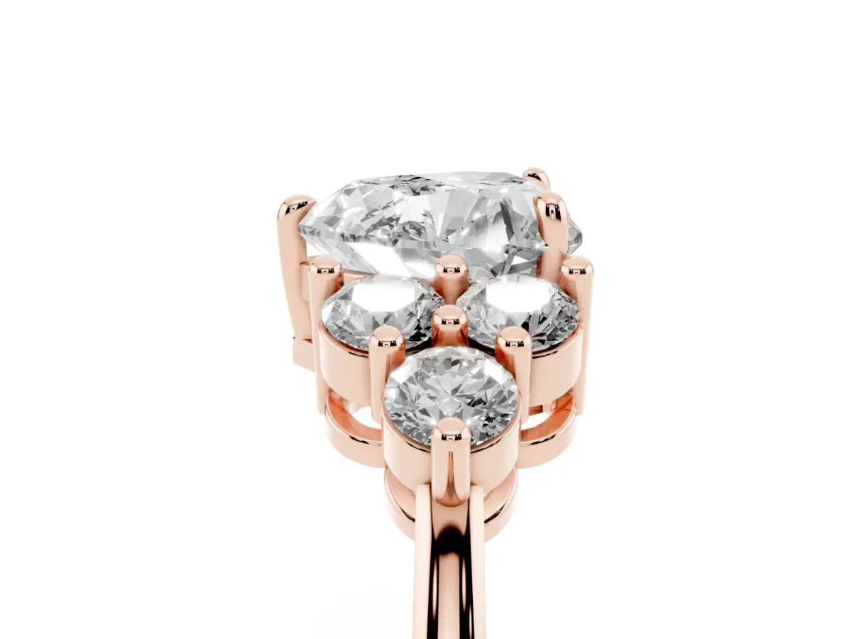 Heart Cut Brilliant Diamond Cluster Accent Solitaire Ring with Prong Setting Rose gold