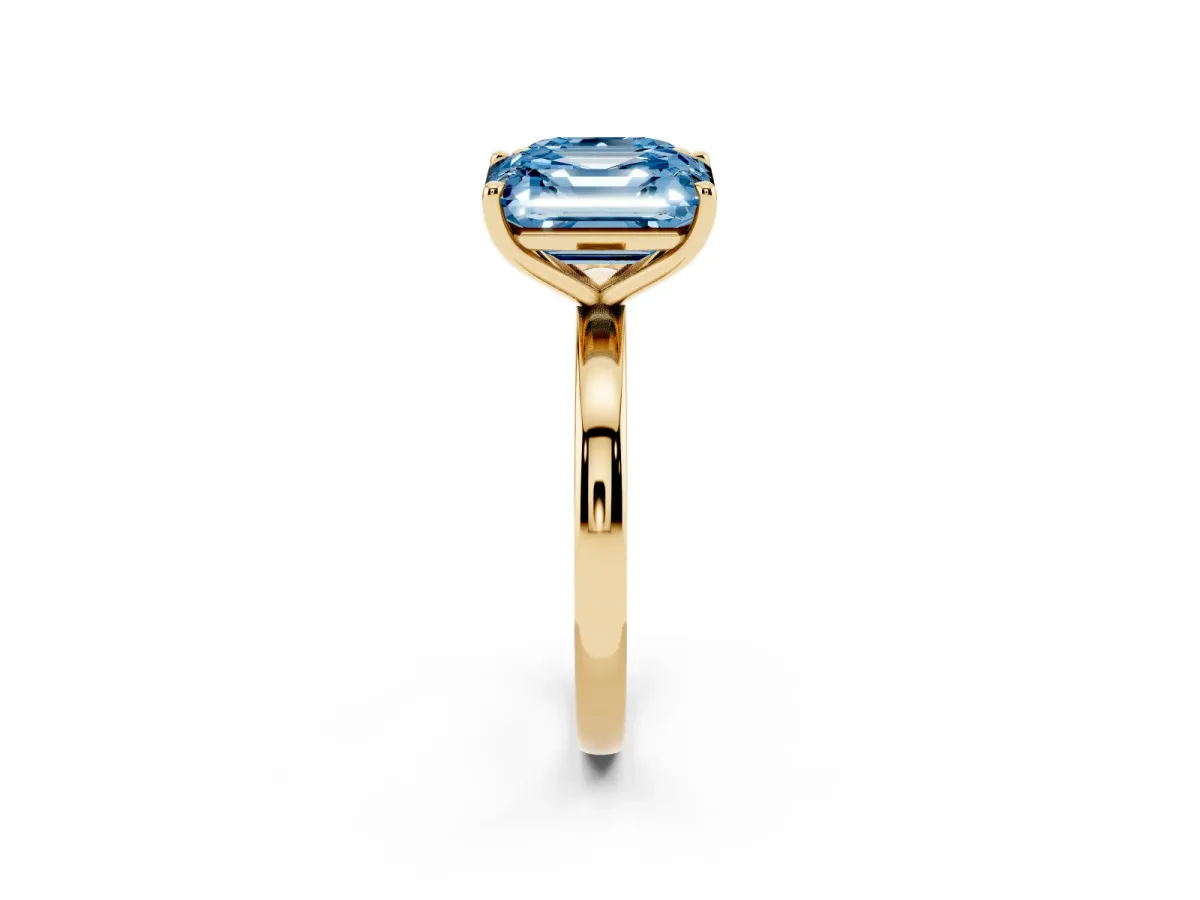 Fancy Blue Asscher Cut and Emerald Cut Toi Moi Ring with Prong Setting Yellow gold
