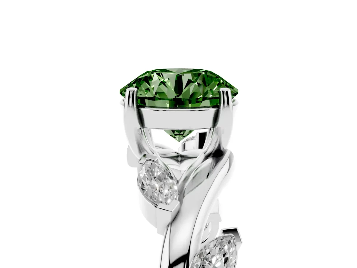 Fancy Green Round Cut Solitaire Twisted Band Marquise Accent Prong Setting Ring Silver