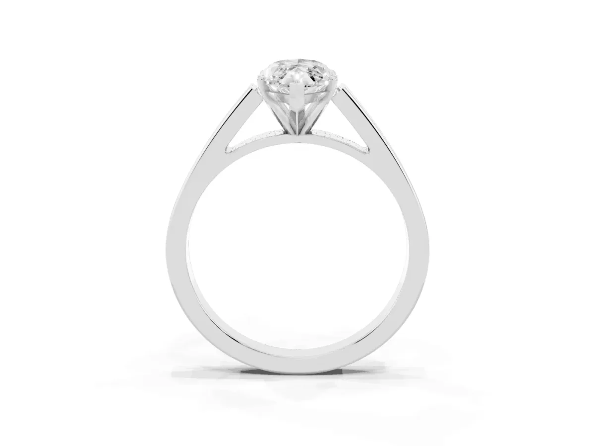 Marquise Cut Solitaire Engagement Ring with Four-Prong Setting and Tapered Band Silver