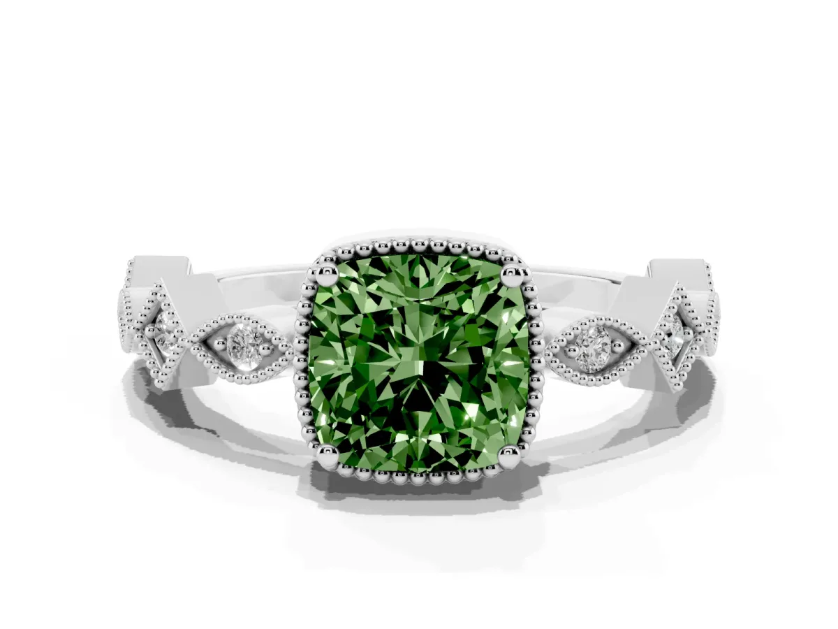 Fancy Green Cushion Cut Milgrain Marquise Diamond Twist Band Ring Silver