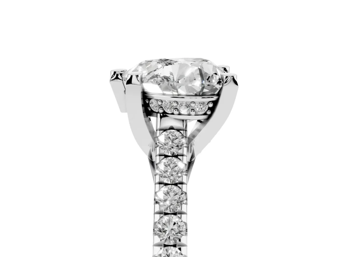 Heart Cut Brilliant Diamond Solitaire with Pavé Band and Four-Prong Setting White gold