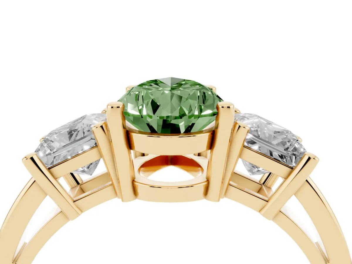 Fancy Green Three-Stone Pear Cut Cut Solitaire Ring with Prong Setting Yellow gold