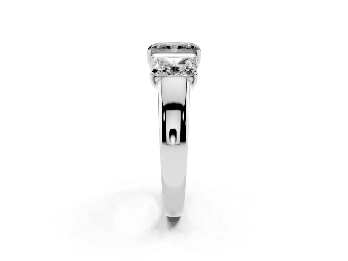 Fancy Black Three-Stone Radiant Cut Cut Diamond Ring with Prong Setting and Classic Band Silver