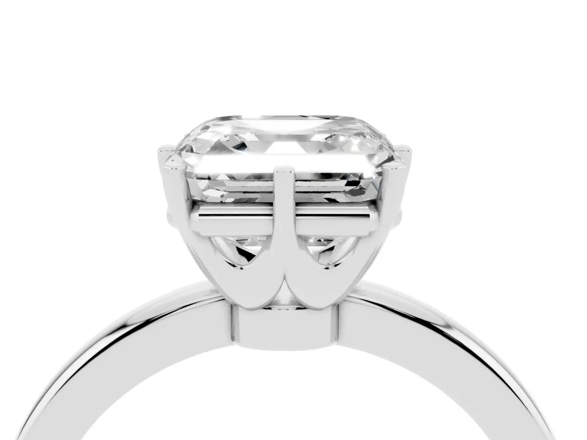 Asscher Cut Solitaire Diamond Ring with Six-Prong Setting on a Classic Band Silver