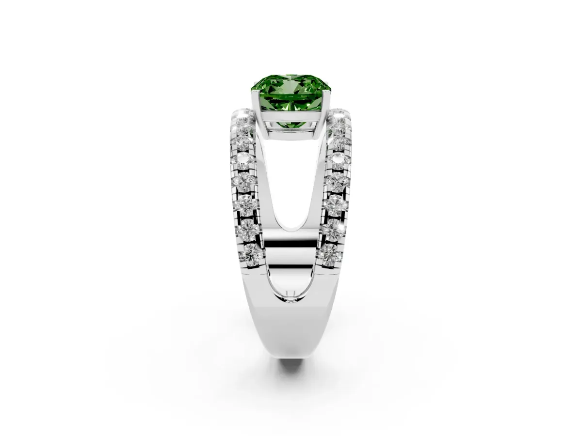 Fancy Green Cushion Cut Solitaire Split Shank Pave Diamond Ring Platinum