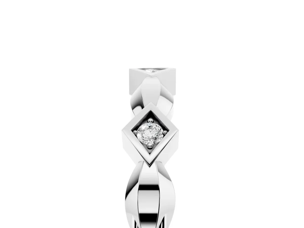 Square Diamond Twist Band with Bezel Setting Silver