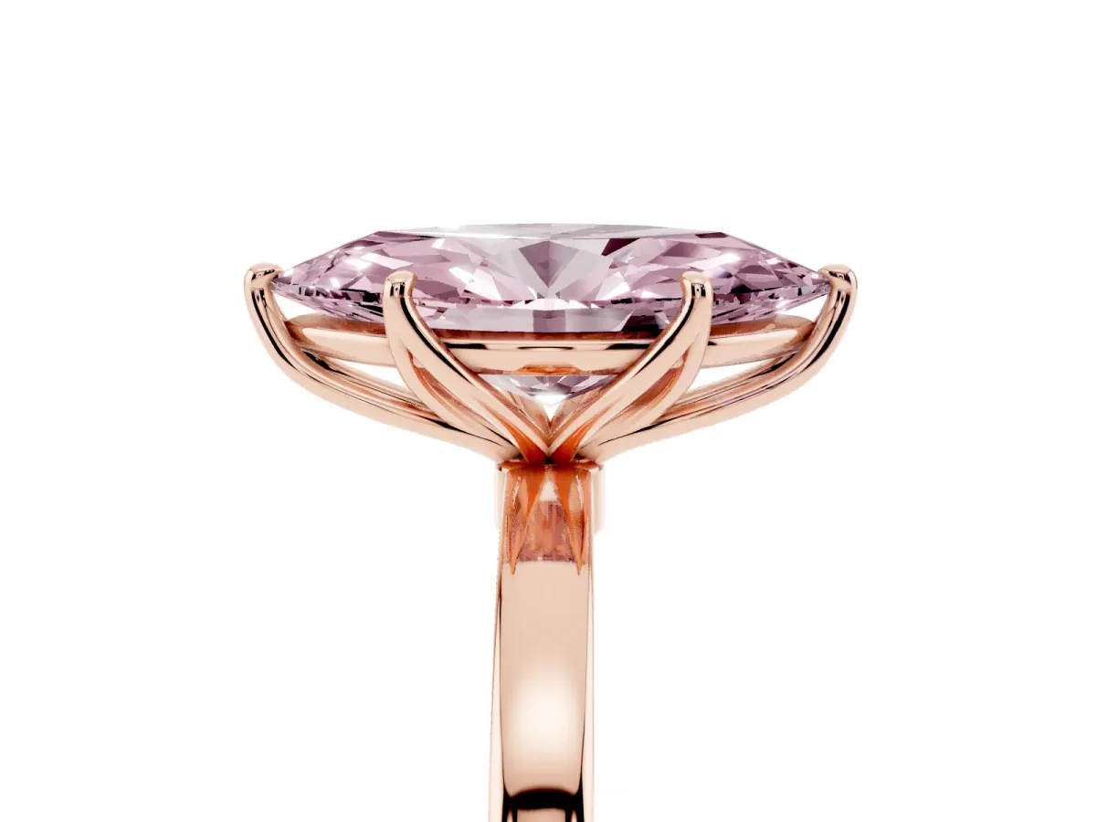 Fancy Pink Marquise Cut Diamond Solitaire Ring with Thin Band and Prong Setting Rose gold