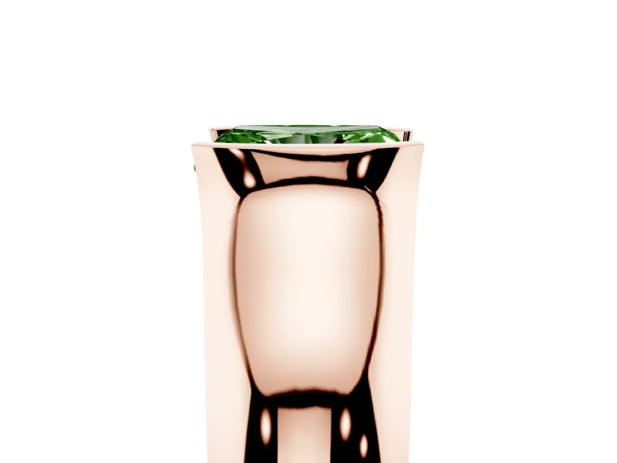 Fancy Green Radiant Cut Solitaire Bezel Set Diamond Ring with Wide Band Rose gold