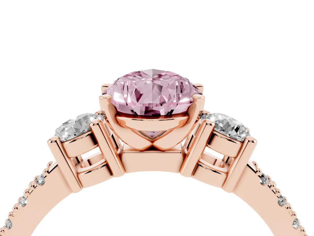 Fancy Pink Pear Cut Three-Stone Diamond Pavé Band with Prong Setting Rose gold