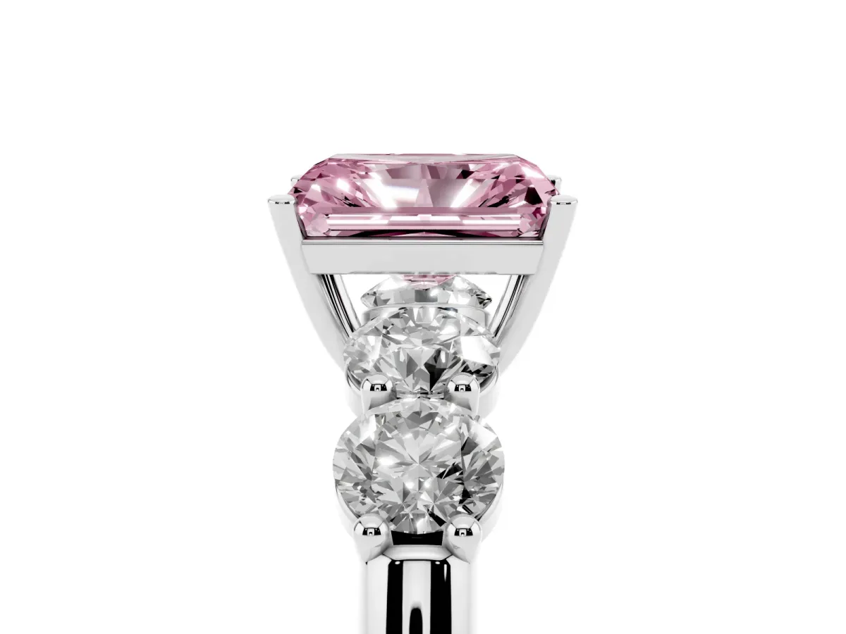 Fancy Pink Radiant Cut Cut Five-Stone Prong Set Diamond Ring with Classic Band Silver