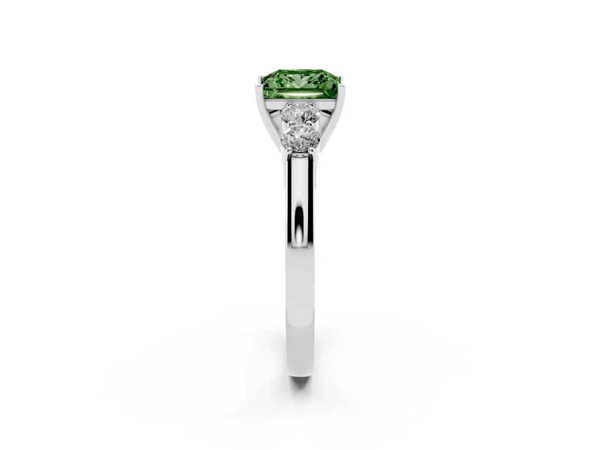 Fancy Green Princess Cut Cut Diamond Five-Stone Prong Set White Gold Ring Silver