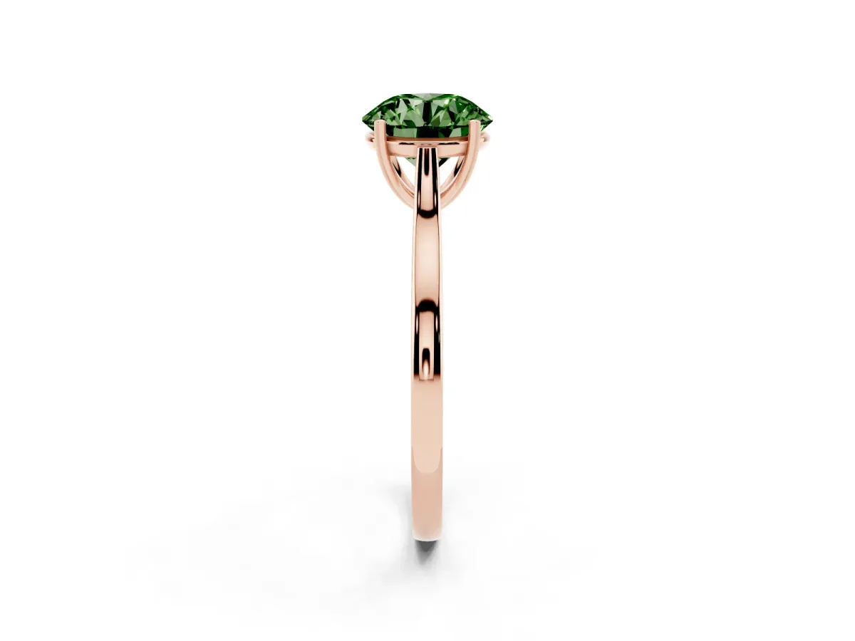 Fancy Green Round Cut Solitaire Heart Prong Engagement Ring with Tapered Band Rose gold