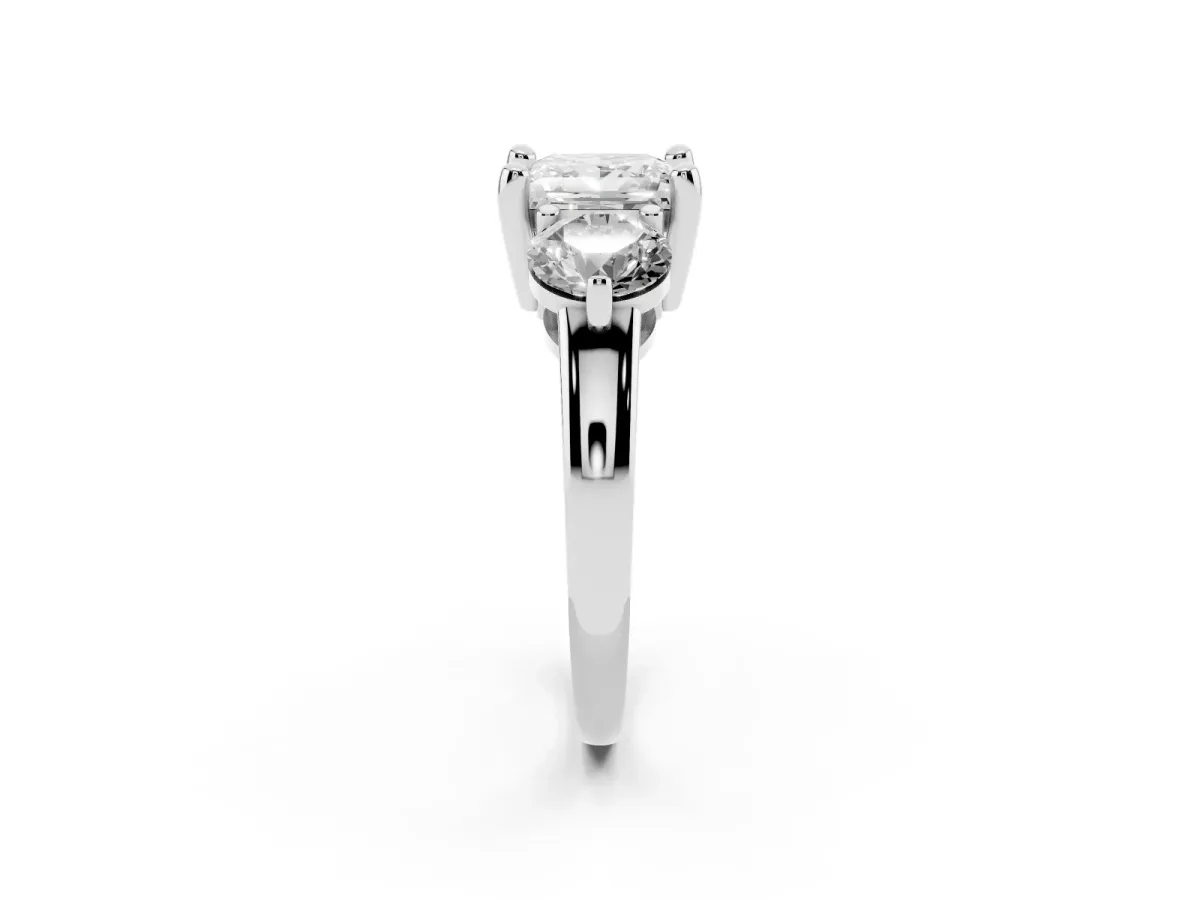 Three-Stone Princess Cut Brilliant Cut Solitaire Ring with Prong Setting on a Classic Band Platinum