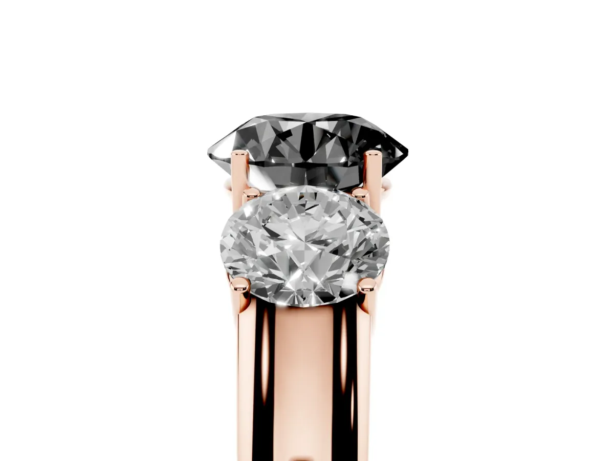 Fancy Black Three-Stone Round Cut Cut Diamond Ring with Prong Setting and Classic Band Rose gold
