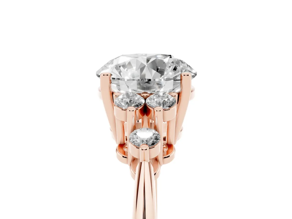 Round Cut Cut Diamond Cluster Ring with Solitaire Band and Four-Prong Setting Rose gold