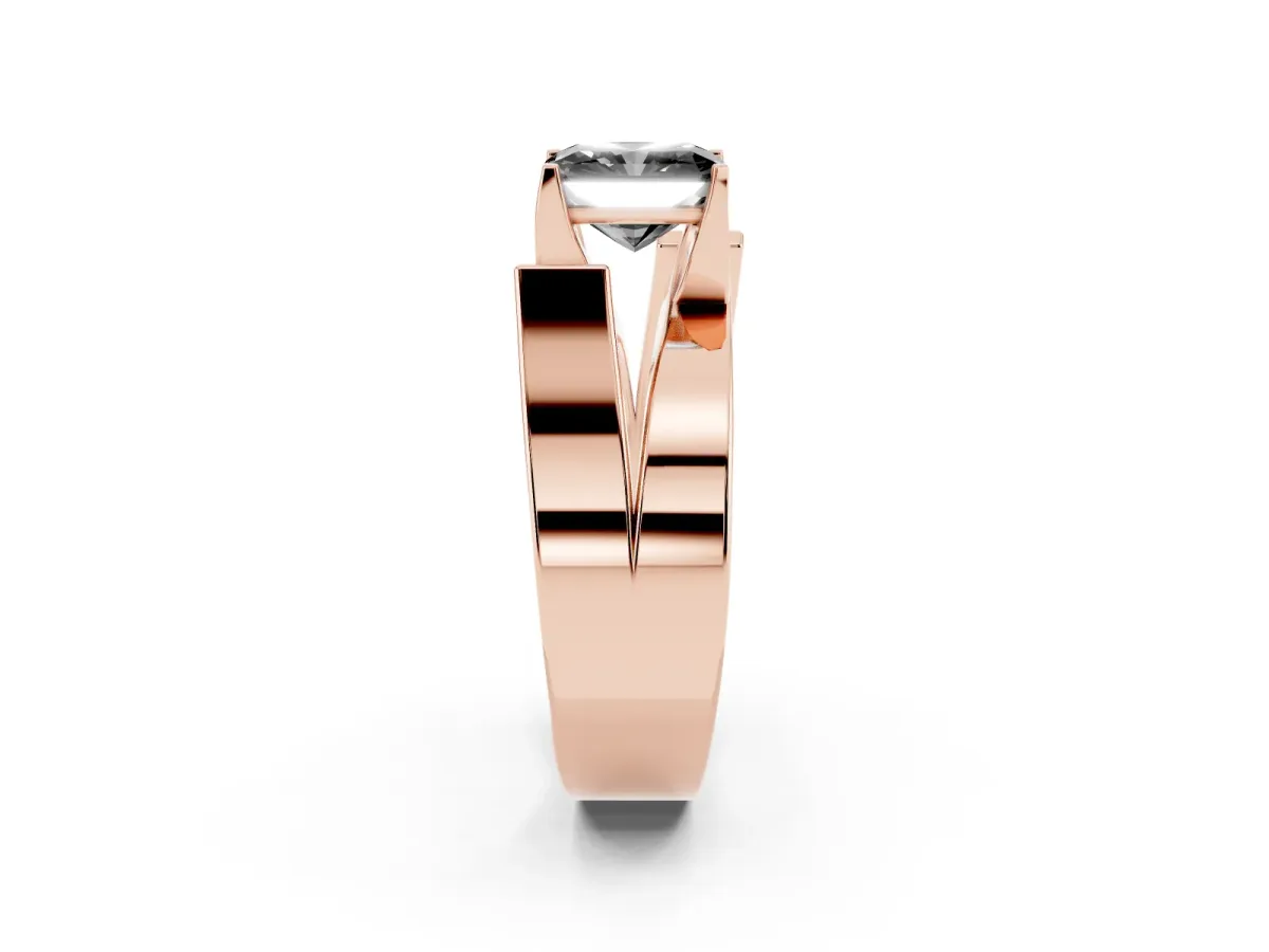 Fancy Black Modern Tension Set Radiant Cut Diamond Solitaire Wide Band Ring Rose gold