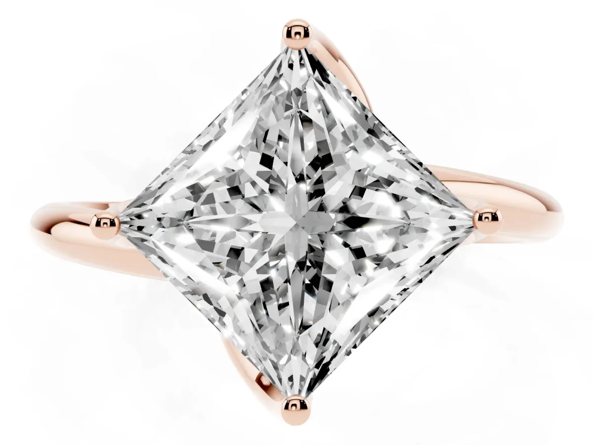Princess Cut Diamond Solitaire Engagement Ring with Four-Prong Setting and Classic Band Rose gold