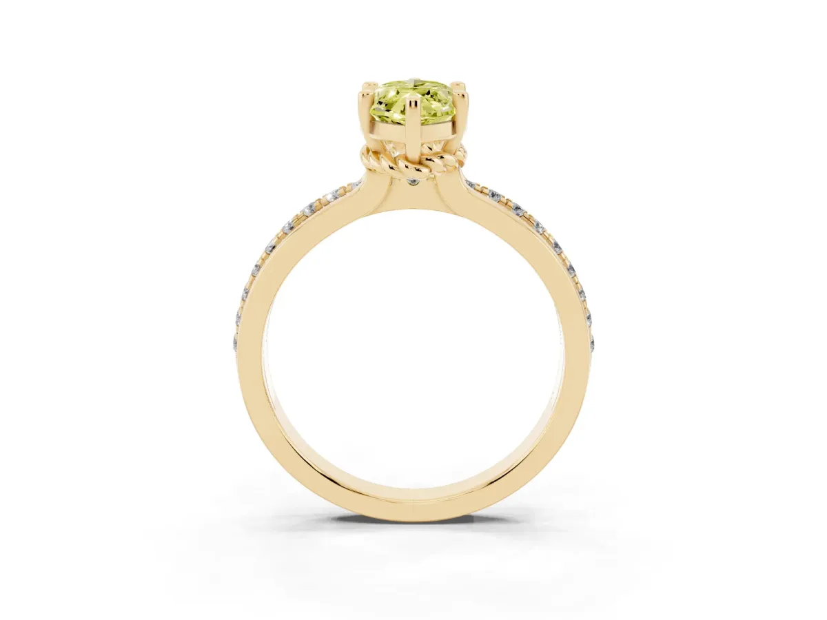 Fancy Yellow Marquise Cut Solitaire Diamond Ring with Channel Set Band and Six-Prong Setting Yellow gold