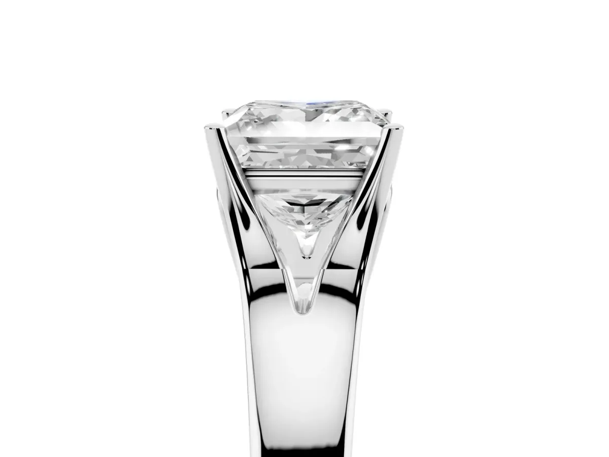 Princess Cut Solitaire Diamond Ring with Cathedral Band and Four-Prong Setting Silver