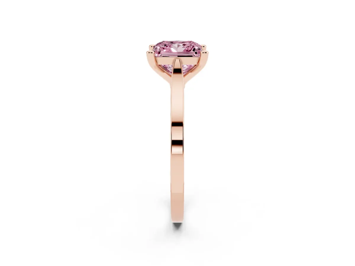 Fancy Pink Princess Cut Solitaire Diamond Ring with Four-Prong Setting and Tapered Band Rose gold