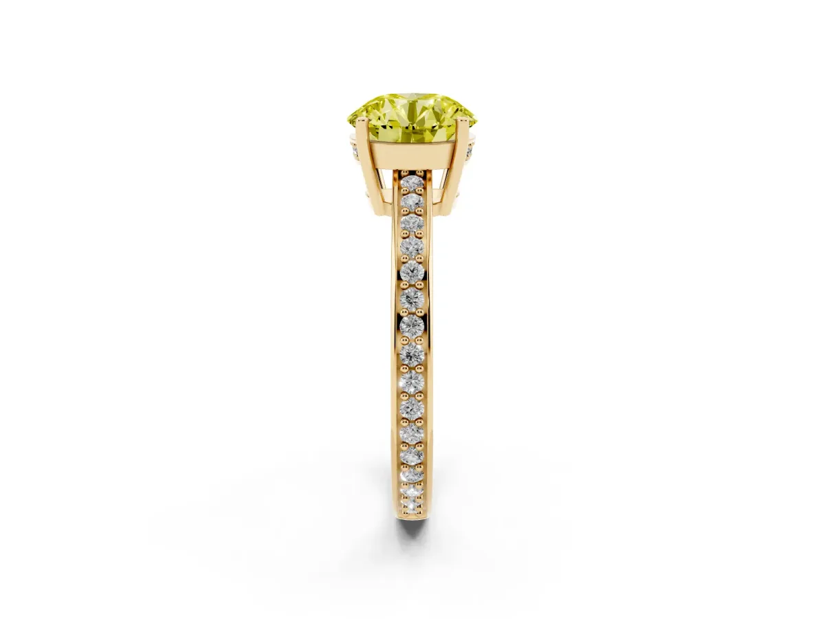 Fancy Yellow Round Cut Solitaire Pavé Band Prong Setting Ring Yellow gold
