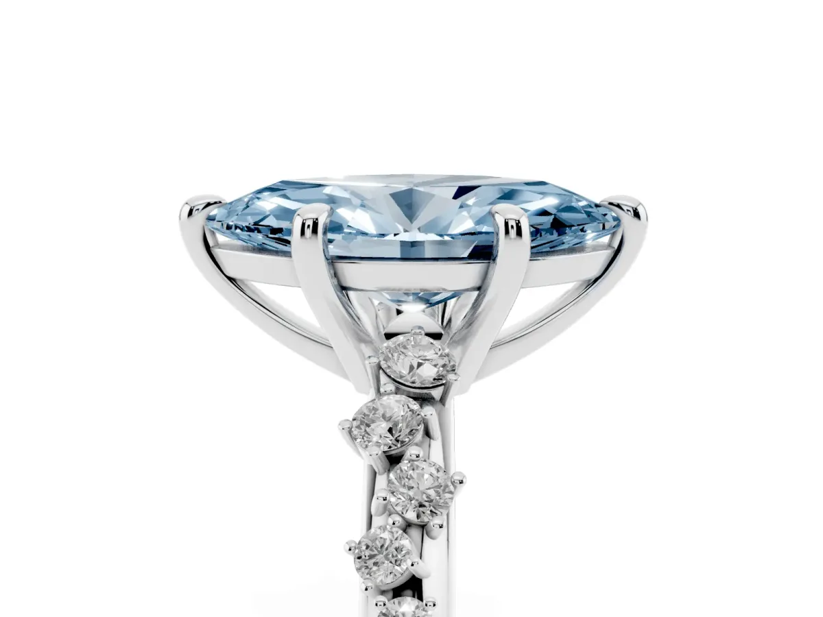 Fancy Blue Marquise Cut Cut Diamond Vine Band with Four-Prong Setting Silver