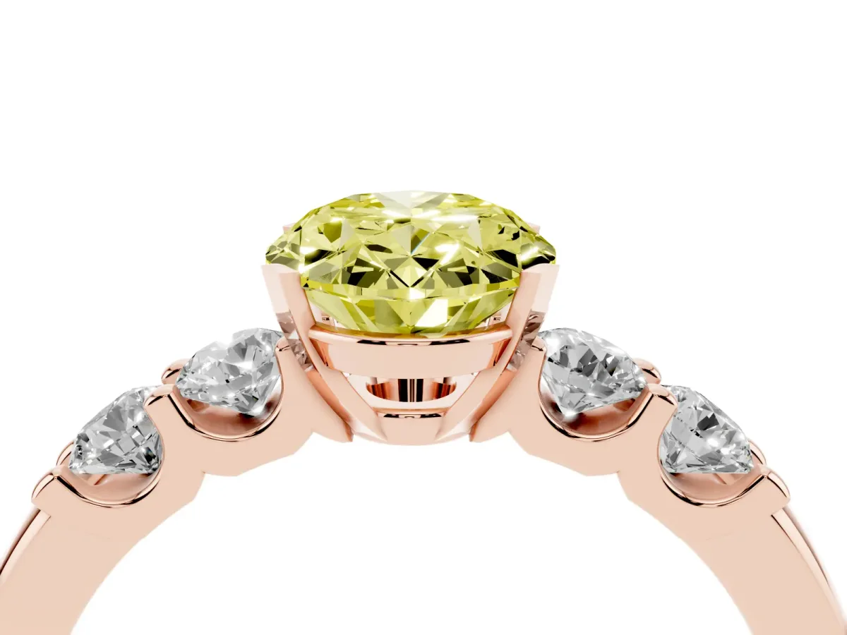 Fancy Yellow Oval Cut Brilliant Cut Diamond Five-Stone Prong Set Engagement Ring with Channel Band Rose gold