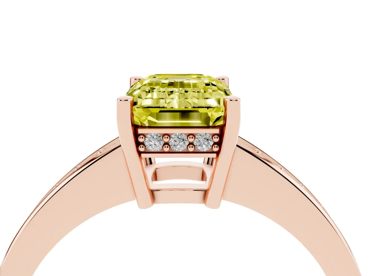 Fancy Yellow Emerald Cut Solitaire Pavé Band Prong Setting Ring Rose gold