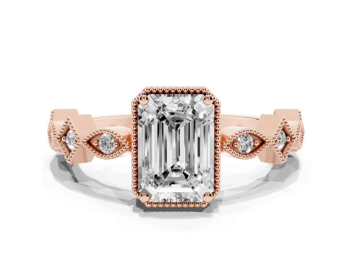 Emerald Cut Milgrain Marquise Diamond Twist Band Ring Rose gold