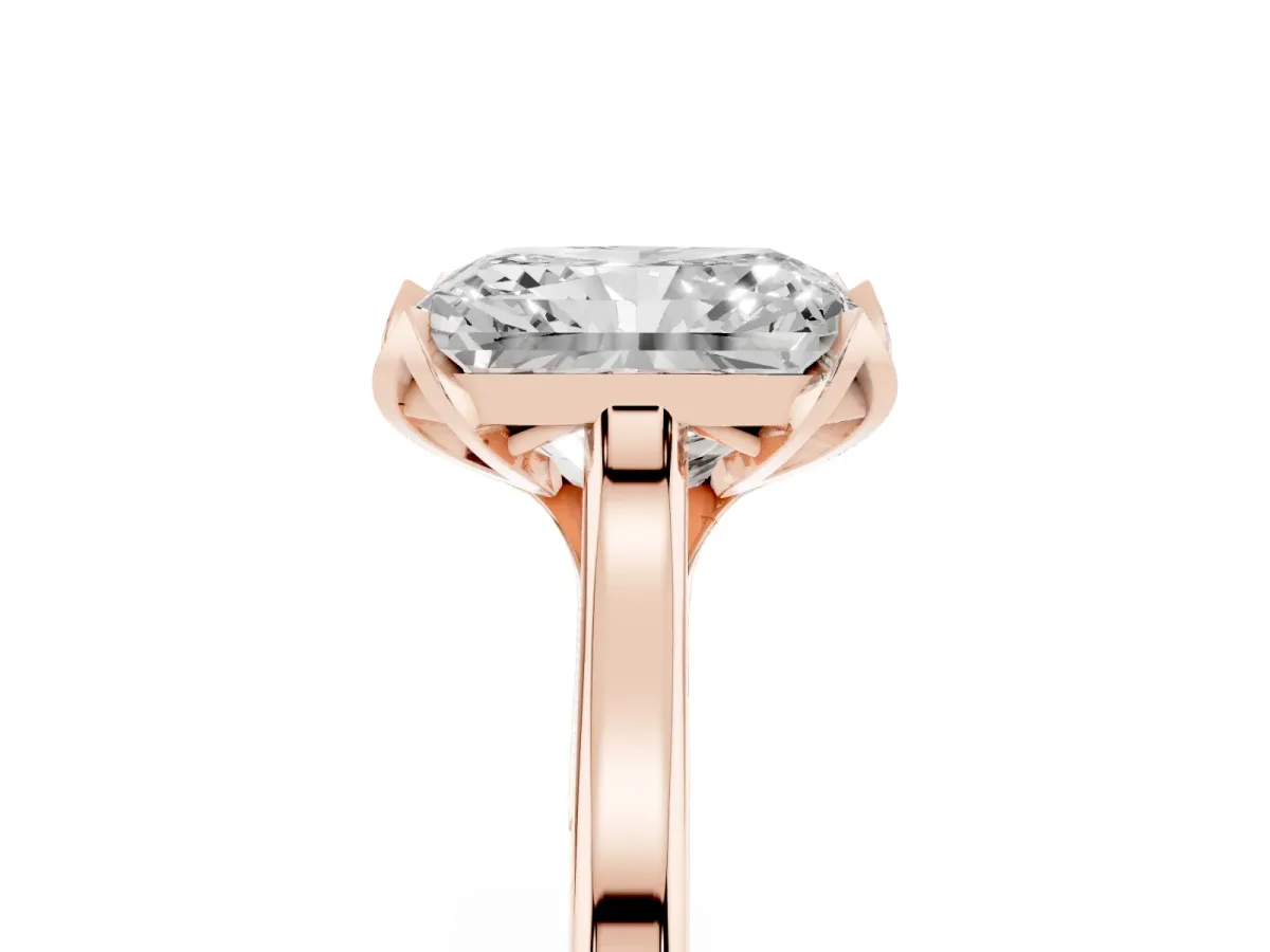 Radiant Cut Diamond Solitaire Ring with Flower Prong Setting and Classic Band Rose gold